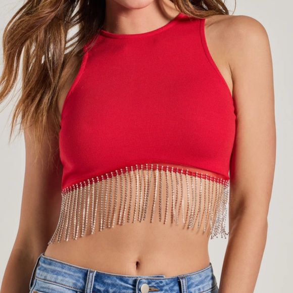 Tops - Rhinestone fringe crop top